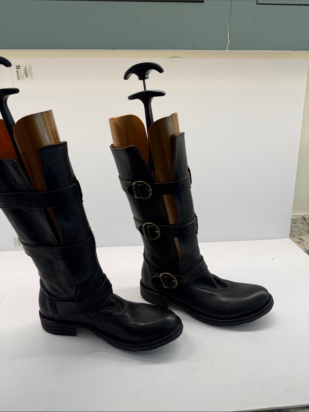 Fiorentini + Baker Black Leather Mid-Calf Buckle Boots
